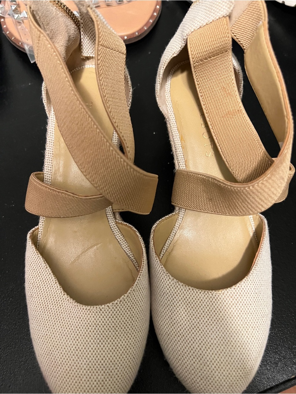 Talbots Cream Canvas Espadrille Wedge with Tan Straps